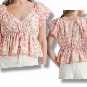 All in Favor Pink Floral Blouse